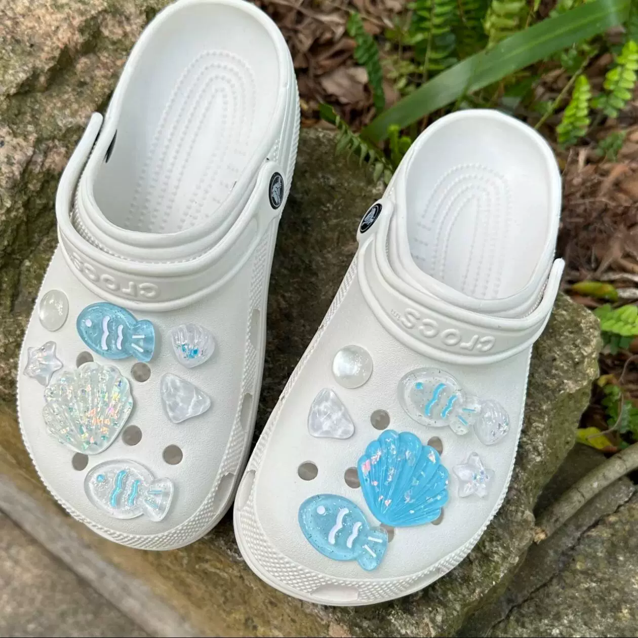 Shoe Charms Blue Secret A10 — Starfish Shell Decorative Buckles for Hole Shoes, Resin Pearls
