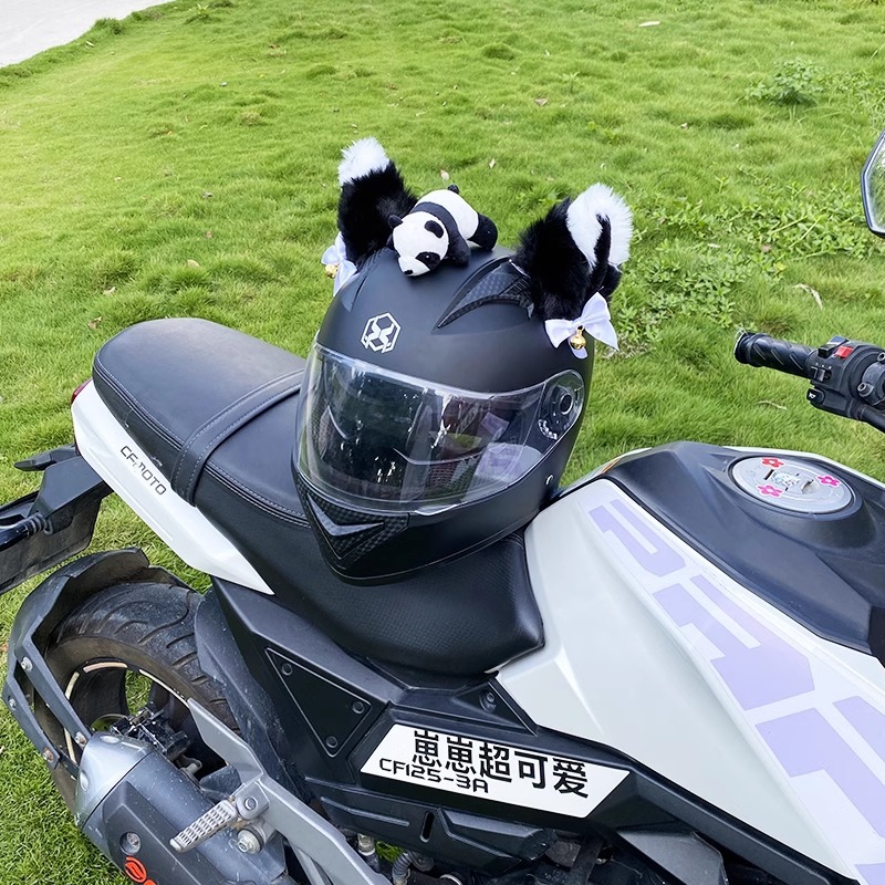 Plush Cute 3D Black and White Cat Ear Helmet Decoration Motorcycle