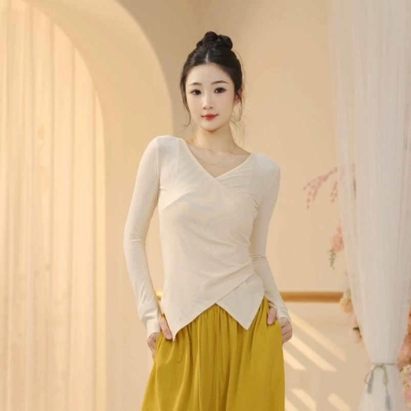 Танцевальная одежда Практическая одежда Женская одежда для китайских танцев Узкий Топ для похудения с длинными рукавами Современная танцевальная одежда для взрослых Одежда для классических танцев