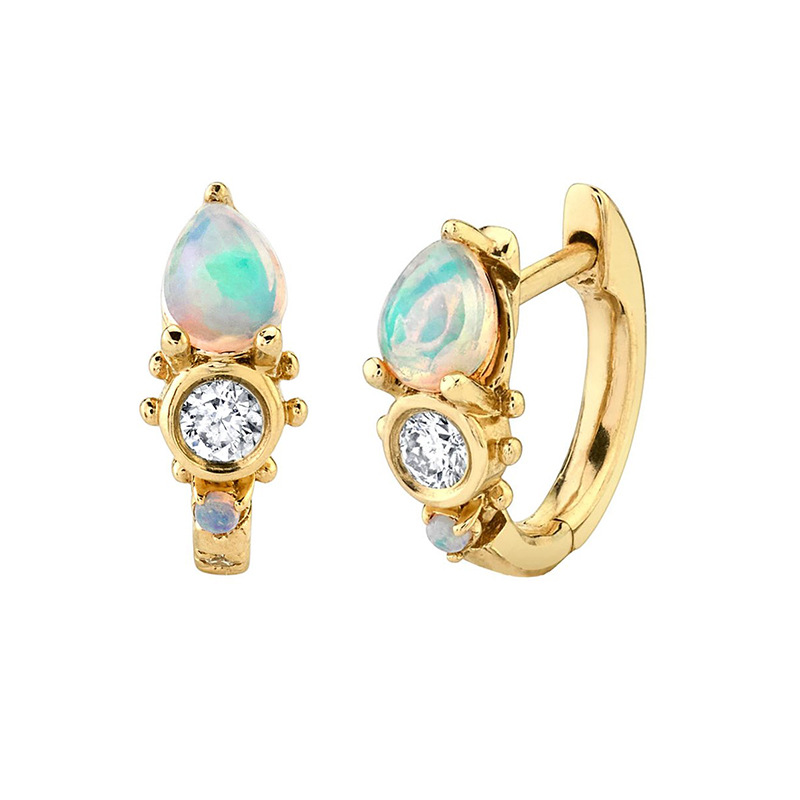 Earrings Drop-shaped Opal Earrings Diamonds Earrings display picture 1