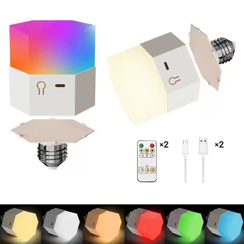Transfronterizo estadounidense sin cable alimentado por batería lámpara de pared fuente de luz USB carga RGB bombilla de temporización de control remoto