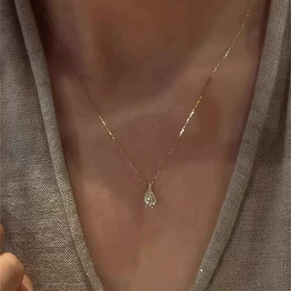 轻奢百搭微镶锆石水滴形吊坠项链女小众设计高级感钛钢锁骨链颈链
