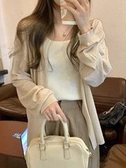 百搭基础款仿羊绒开衫2025秋新款中长薄款显瘦宽松上衣针织衫外套