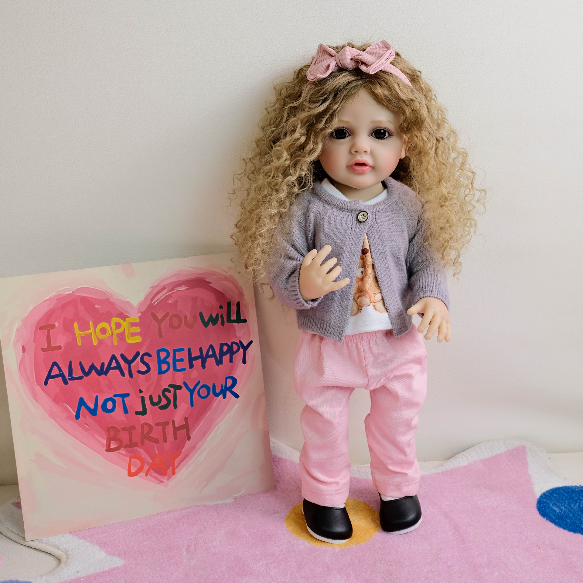 NPK22inch chaqueta de punto de manga larga morada fresca de goma completa Betty simulación renacimiento muñeca acompañante niño regalo