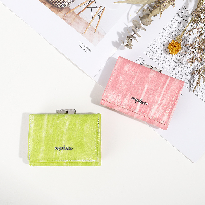 Cartera corta SUPHIAR, cartera delgada a rayas, triple pliegue, con cremallera, para monedas, tarjetas, cambio, impermeable, estilo fresco y dulce