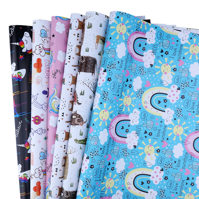 Regalo de animales de dibujos animados papel recubierto de vacaciones impresión regalo papel de regalo de cumpleaños papel de embalaje al por mayor