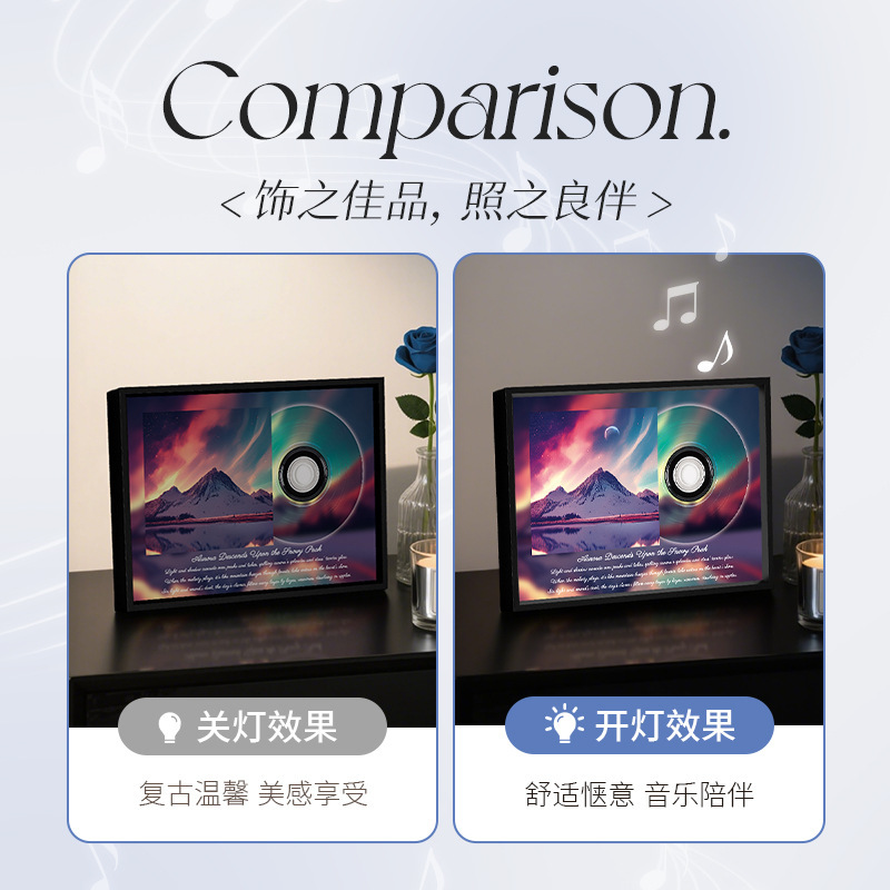 热门蓝牙小音箱黑胶潮流风卧室书房室内氛围桌面灯饰创意小音响|undefined