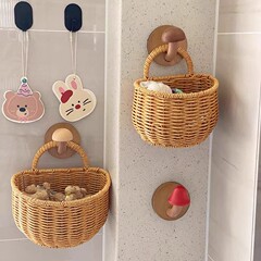 厨房葱姜蒜收纳筐壁挂仿藤编织篮复古水果篮