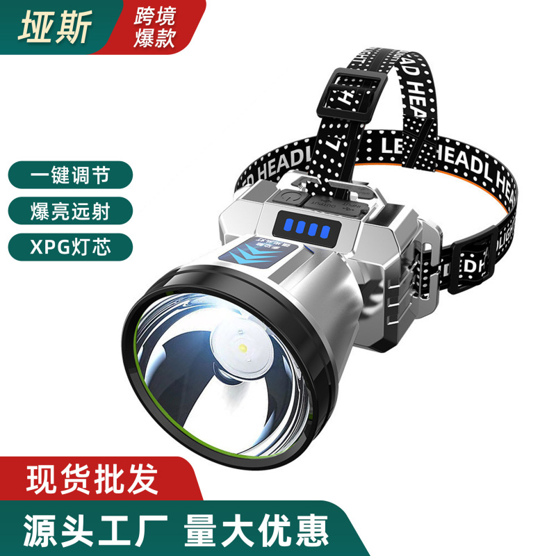 爆款强光头戴式头灯 LED可充电续航持久三级调光夜钓露营巡逻灯|undefined