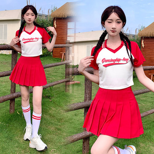 College Style suit Female Polo Shirt Pleated Skirt Kindergarten Teacher Garden Clothes Work Clothes Campus Student Sports Graduation Class Clothes Summer