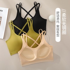 Cross-beautiful back sexy underwear for women with small breasts gathered with breast pads pure cotton sports vest all-in-one fixed cup tube top
