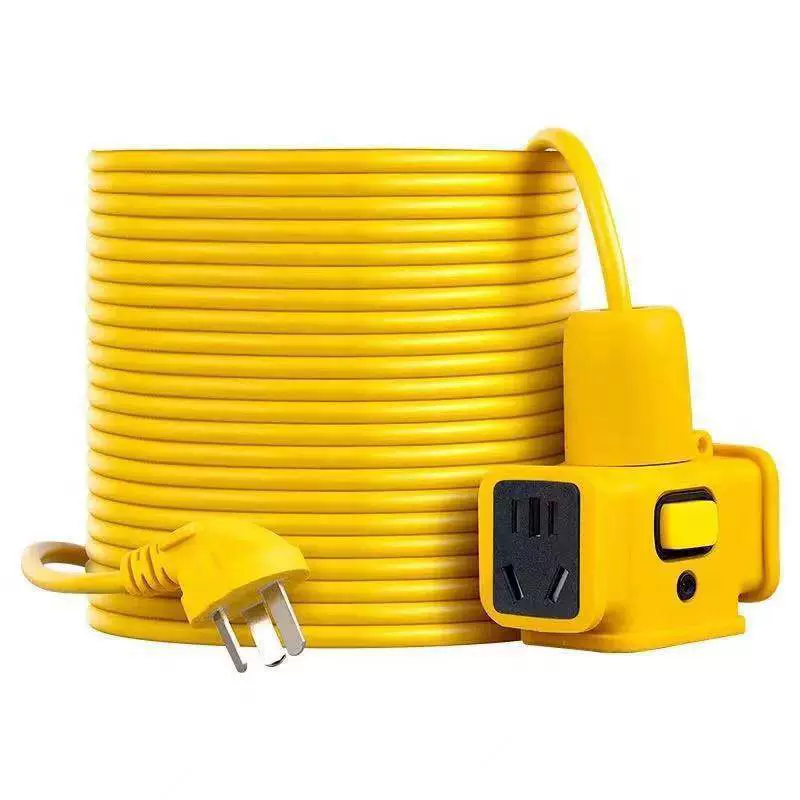 Rainproof plug‑in power extension cord, 2–40 m, integrated molding, switch and 14‑socket options