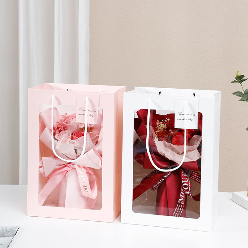 Internet Celebrity Creative Window Transparent Handbag Flower Bouquet Gift Packaging Bag Window Display Paper Bag Spot Wholesale Internet Celebrity Creative Window Transparent Handbag Flower Bouquet Gift Packaging Bag Window Display Paper Bag Spot Wholesale