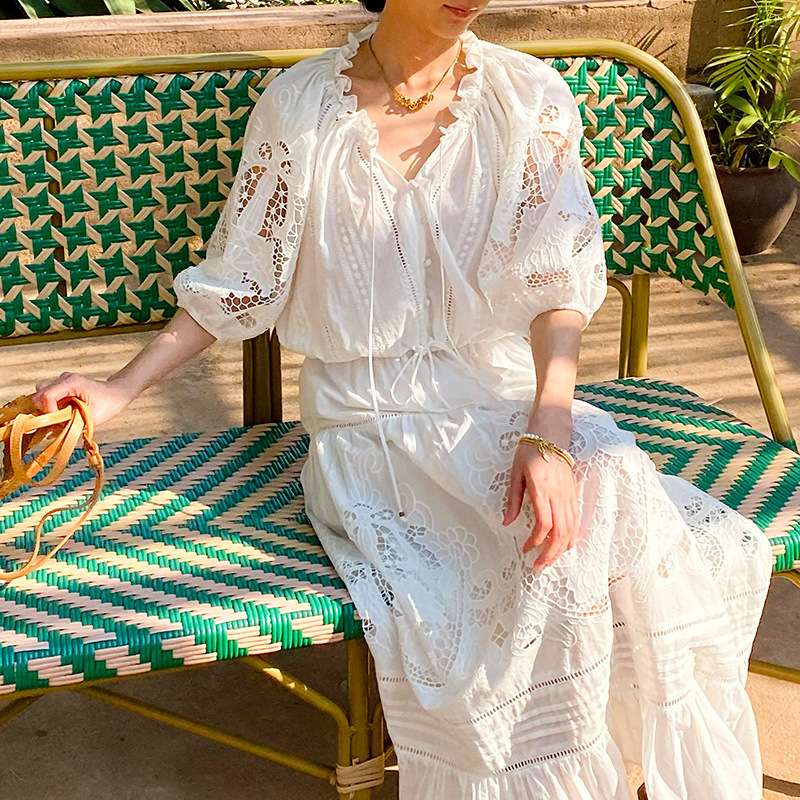 Spring and summer new holiday style French white top white skirt women's suit Shenzhen Nanyou cross-border women's clothing