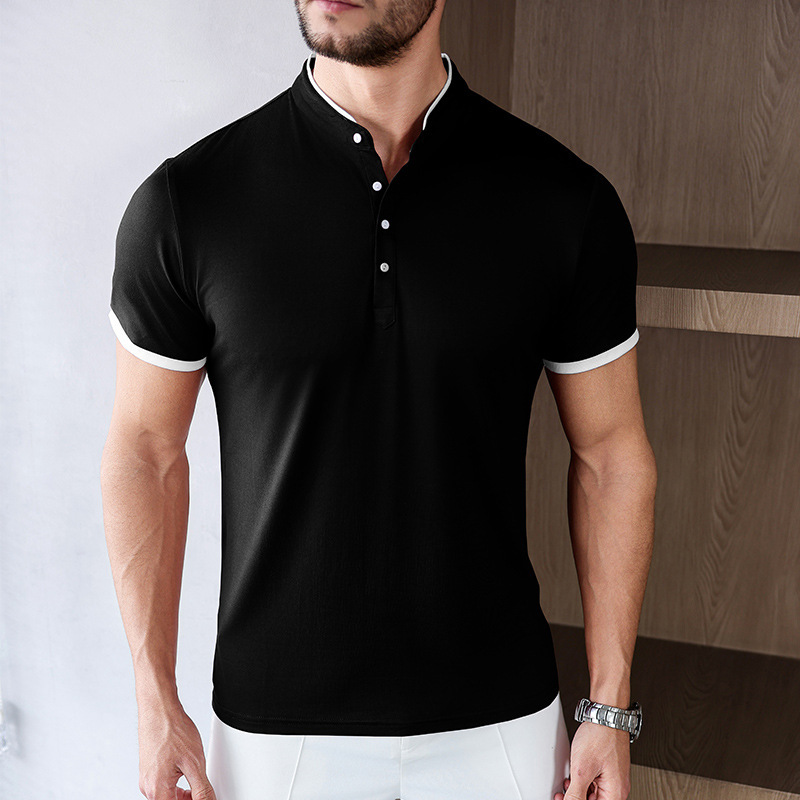 Cross-Border Popular Summer New Korean Style Stand-Up Collar Short-Sleeved T-Shirt Men's Pullover Export Men's Polo Shirt Export Batch