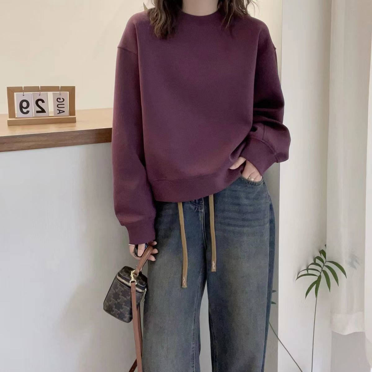 European Station 2025 Autumn New European Style Simple Solid Color Design Sweatshirt for Women, Loose Versatile Top for Women in Autumn and Winter