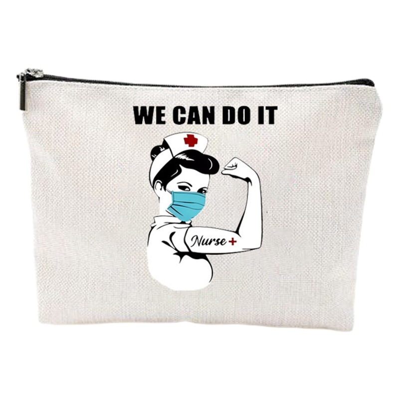 Bolso cosmético de la enfermera especial transfronteriza regalo bolso de la enfermera de la cremallera impermeable bolsa de almacenamiento bolsa de cosméticos de lino regalo de la enfermera