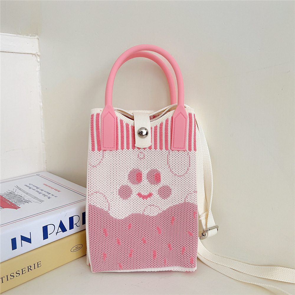 108g Weight Polyester Lining Material Buckle Closure Type Top Handle Strap Type Handbag Bags Type Casual, Daily Occasion Knit Material Cat Pattern All Seasons Season Women's Gender Vintage Style, Classic Style Style Bucket Shape Small Size Women's Small Knit Cat Vintage Style Classic Style Bucket Buckle Handbag 32