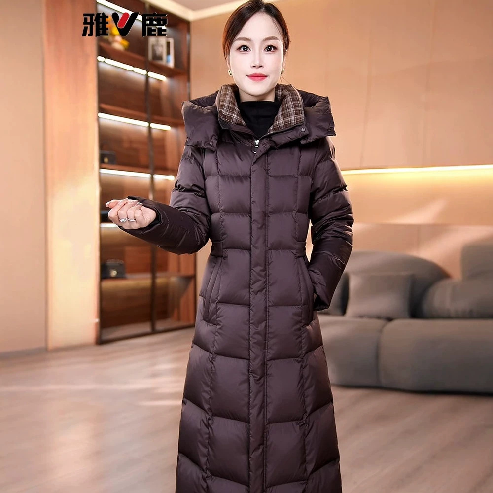 Yalu 2026 winter new collection: thickened, 90% white duck down, long-style down jacket for women, fashionable and slim-fit, warm outerwear, black