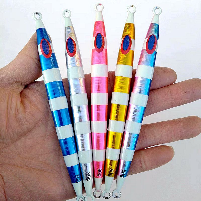 Fast sinking and fast pumping iron plate sea fishing luminous sausage Luya bait 80g ~ 500g lead fish Spanish mackerel chapter red metal bait