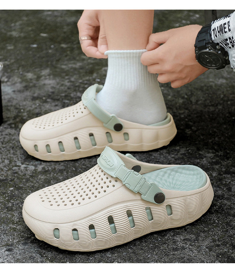 Dép nam kiểu clog mũi kín chống trượt, dép sandal thể thao đi biển và ngoài trời — 918 cam trắng, 918 hồng hoa anh đào trắng, 918 xanh sương mù, 918 xám nhạt xám đậm chi tiết 16