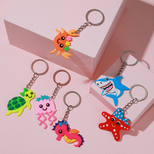 Cross-border marine animal key chain cute cartoon shark children PVC key ring car accessories small gifts