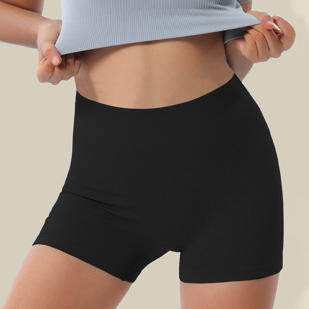 Cross-Border Popular European and American Size Ribbed High-Waisted Seamless Boxer Briefs Anti-Exposure Breathable Four-Corner Safety Underwear for Women Wholesale