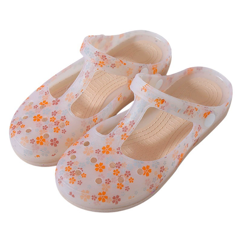 Новые летние туфли с дырками и принтом, женские сандалии, Желейная обувь на плоской подошве, пляжная обувь, Нескользящие женские сандалии с носком