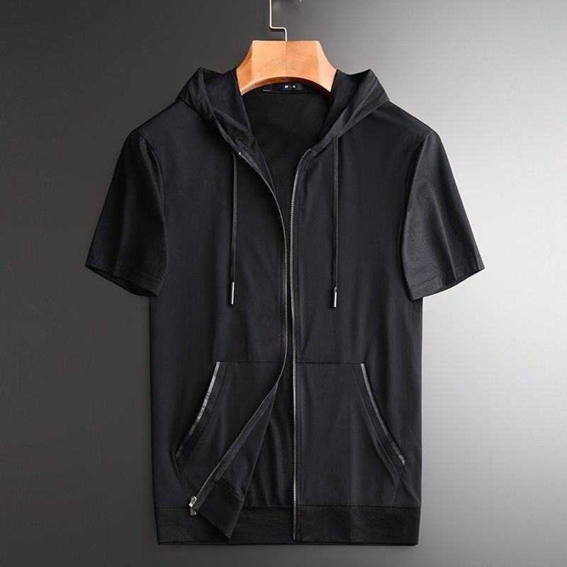 Simon Reiner Summer Short-Sleeved T-Shirt Men's Hooded Cardigan Loose Large Size Hoodie Half-Sleeved Breathable Thin Trendy