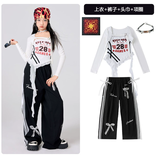 White cloak, black trousers with bow, scarf, choker, J504, lifting effect, J508