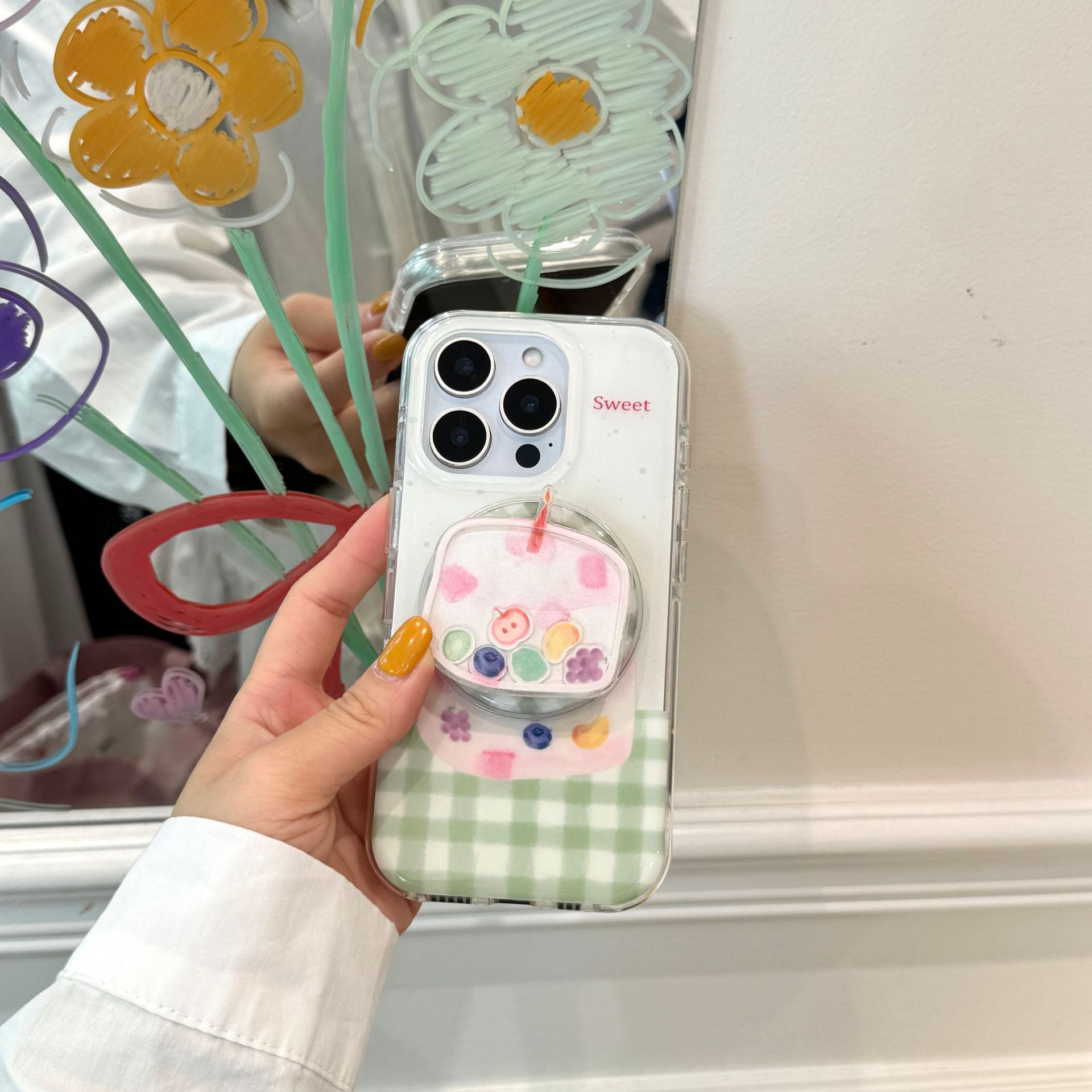 Funda para teléfono móvil Apple 16ProMax divertida y linda tarta de frutas a cuadros 15/14 nicho 15Pro mujer 13