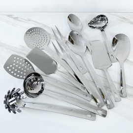 不锈钢厨具加厚烹饪勺铲家用汤勺漏勺煎铲公用勺叉小汁壳厨房套装