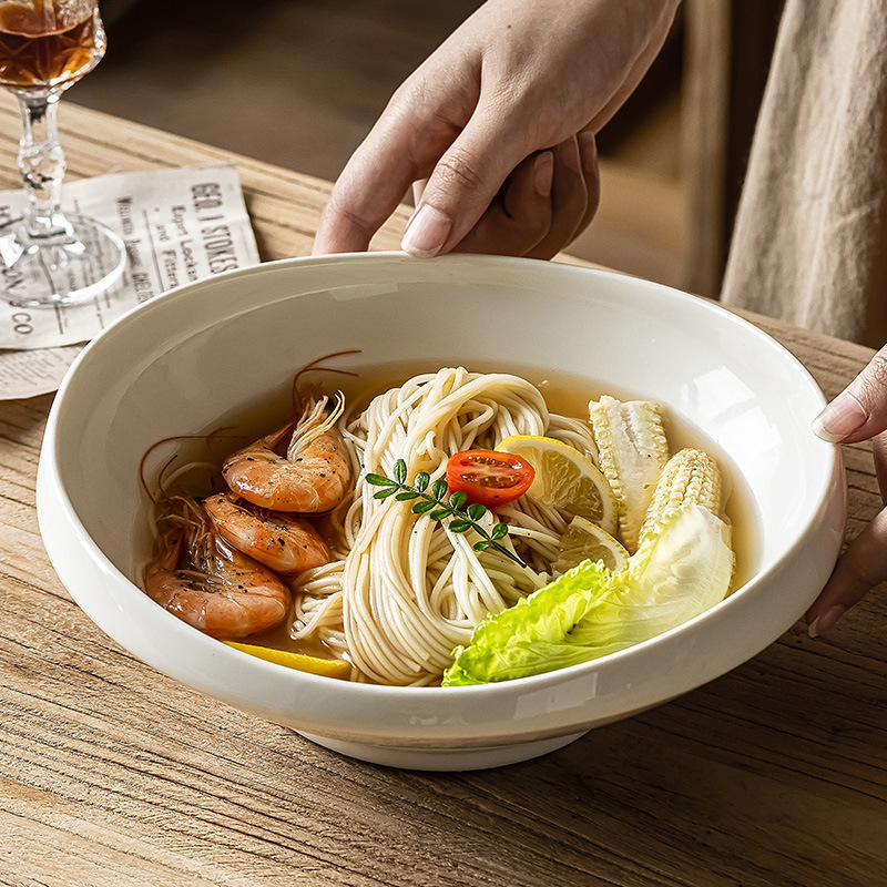 Design Nordic Style Special-shaped Bowl Advanced Sense Ceramic Mood Vegetable Bowl Household Roodle Bowl Bucket Bowl Tableware Soup Bowl