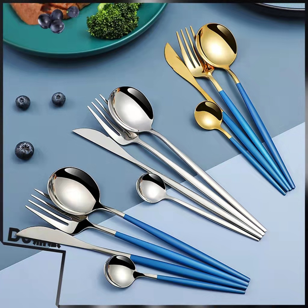 304 cuchillo de acero inoxidable portugués, tenedor, cuchara, cuchara de celebridades de Internet, cuchillo y tenedor de carne occidental, cuchara creativa de mango largo, cuchara de postre