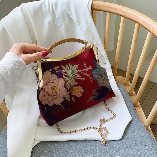 New small bag flowers qipao dress one shoulder bags Chinese ancient fairy qipao dress dinner hanfu flowers female bag Chinese Qipao Bags