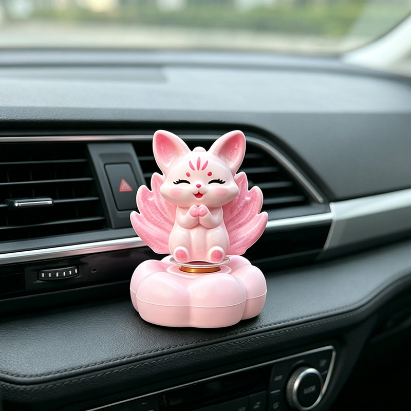 Cute and Fun Rotating Nine-Tailed Fox Car Ornament, Battery-Powered Vehicle Interior Decoration, Office Desk Car Dashboard Decoration