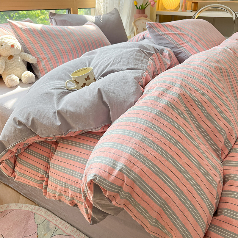 Algodón simple, algodón lavado con agua, cuatro piezas, 100 sábanas de algodón, dormitorios de estudiantes, tres piezas de cama