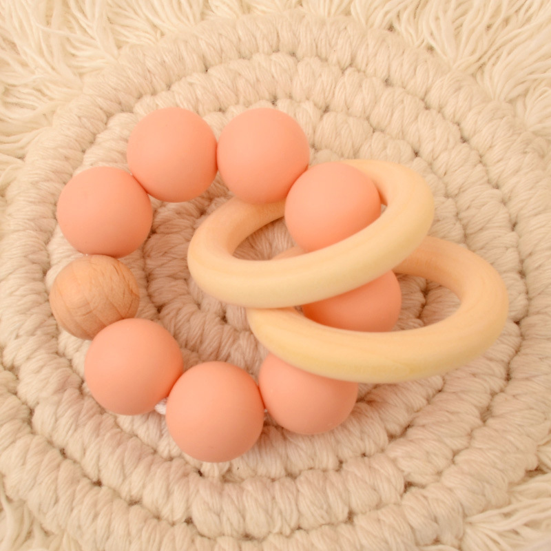 Bolso de nuevo estilo, pulsera de mordedor de madera de haya, juguete de mordisco de silicona para bebé, juguete de comercio exterior de Amazon AliExpress