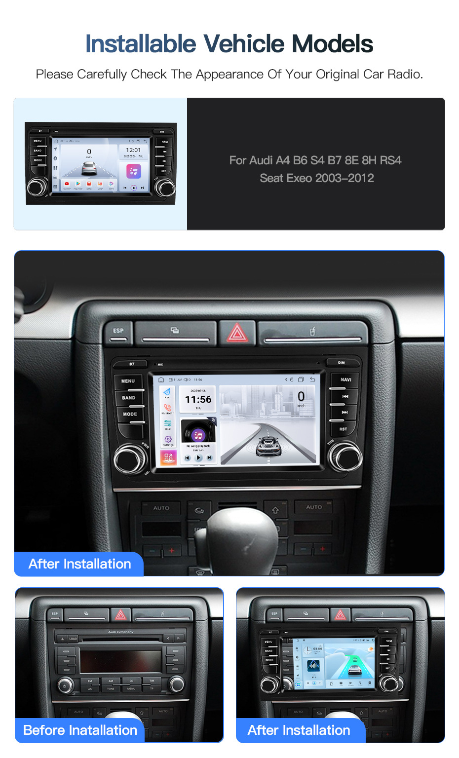 Suitable for Audi 03-12 Models A4 B6 S4 B7 Rs4 Android Car Large-Screen Navigation Reversing Image Radio