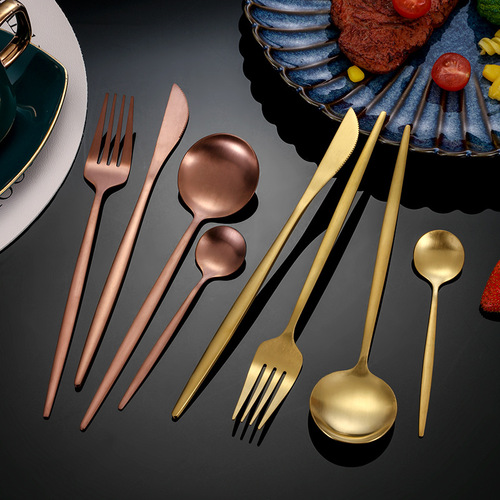 Cross-border stainless steel Portugal sanding spoon fork set round spoon coffee spoon tableware steak knife fork