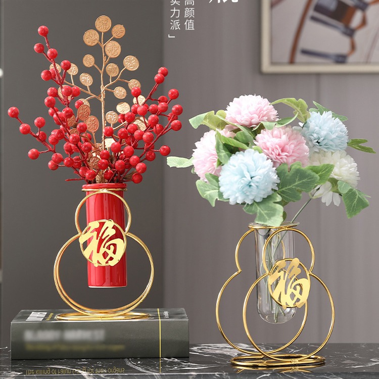 Fábrica al por mayor estilo chino hierro cerámica vidrio florero decoración flor seca flor hidropónica decoración salón comedor Mesa Decoración