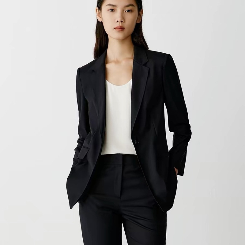 IC Xiaohe Spring New High-end Sense OL Commuter Simple Slim-fit Thin Worsted Wool Suit Professional Jacket for Women