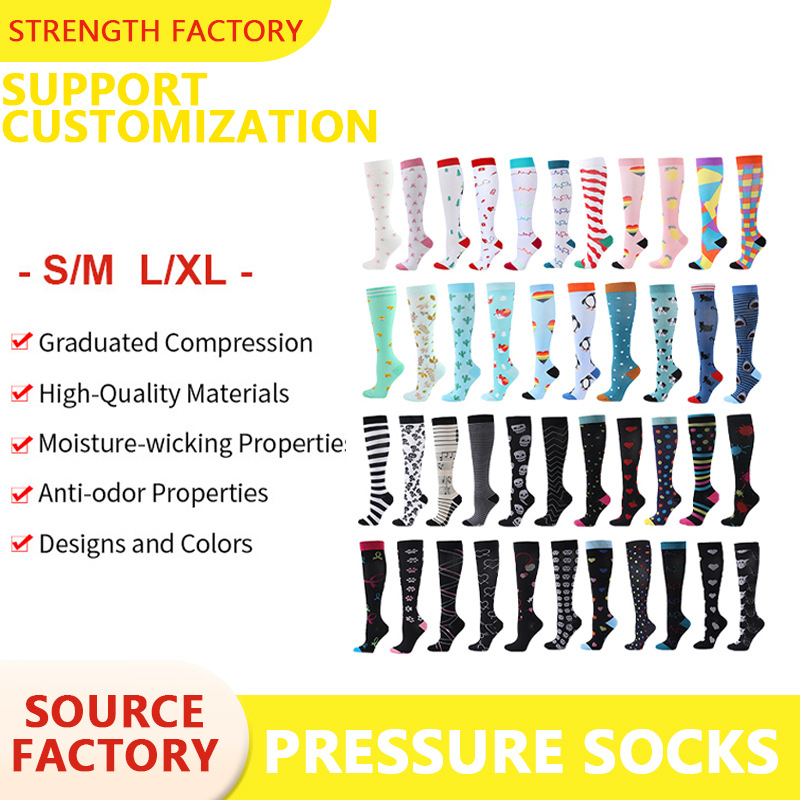 Cross-Border Foreign Trade Sports Compression Socks for Men and Women, Strong Compression 200N Long Tube Compression Calf Socks, Nylon Elastic Compression Socks