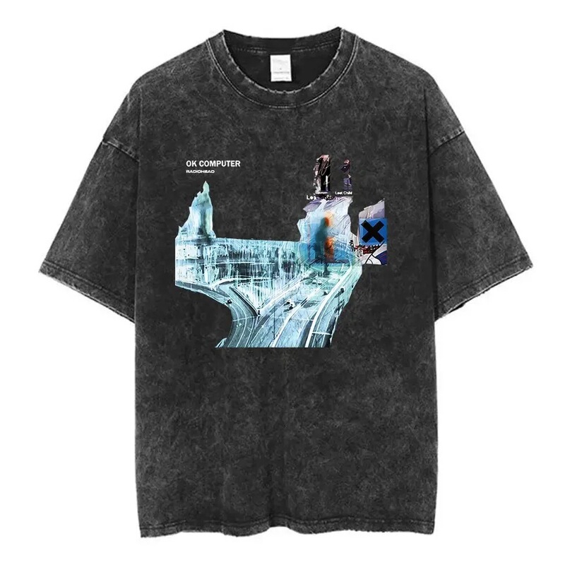 Rock Band Radiohead Curved Vintage Washed Cotton Graphic Print T-Shirt for Men and Women Fashion Casual Top Rock Band Radiohead Curved Vintage Washed Cotton Graphic Print T-Shirt for Men and Women Fashion Casual Top