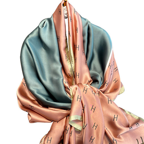 Sun protection silk scarf Korean style new versatile printed imitation silk scarf for women decorative thin outer shawl beach towel