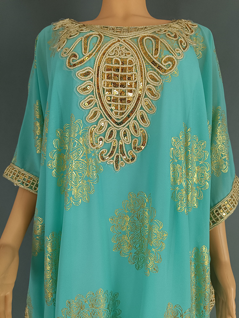 Cross-border European American Fashion Plus-size Dress, Hot-selling In The Middle East And Dubai, Gold-embossed Chiffon_ecoleips.com