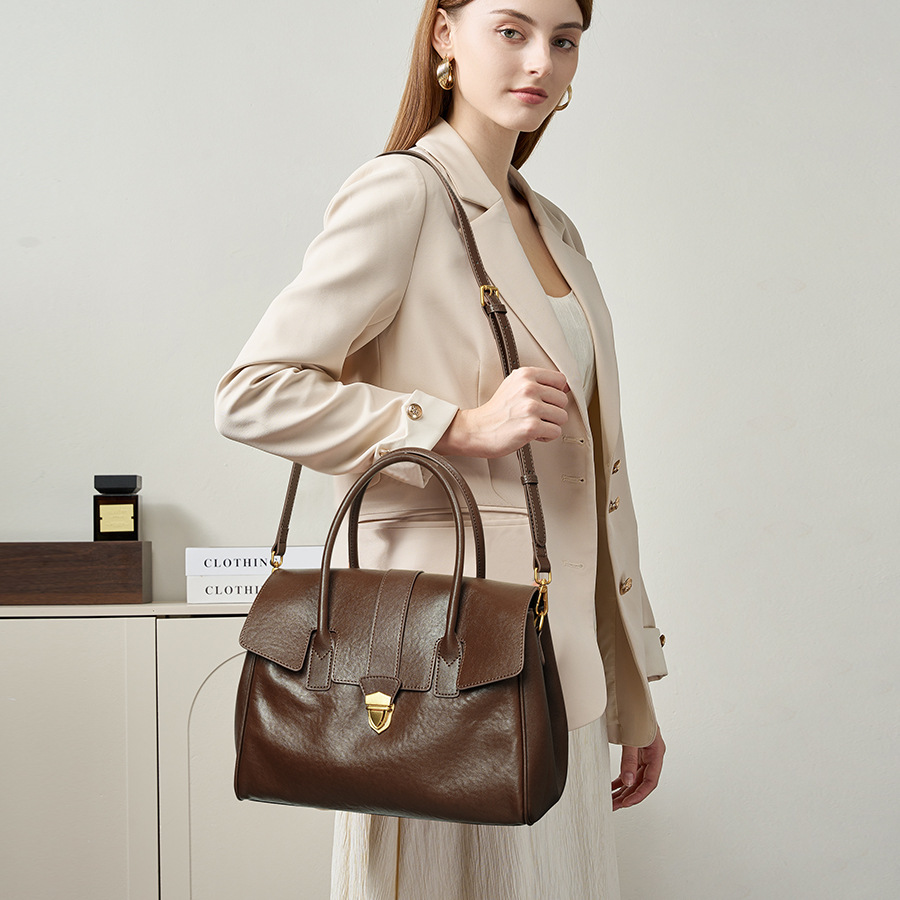 Women's Luxury Briefcase - New Genuine Leather Crossbody & Handbag For Work And Commuting, Versatile Tote - Thumbnail 3