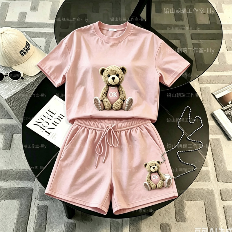 2026 New Foreign Trade Fashion Casual Sports Suit Summer Outfit for Women, Stylish and Age-Reducing Summer T-Shirt and Shorts Two-Piece Set P