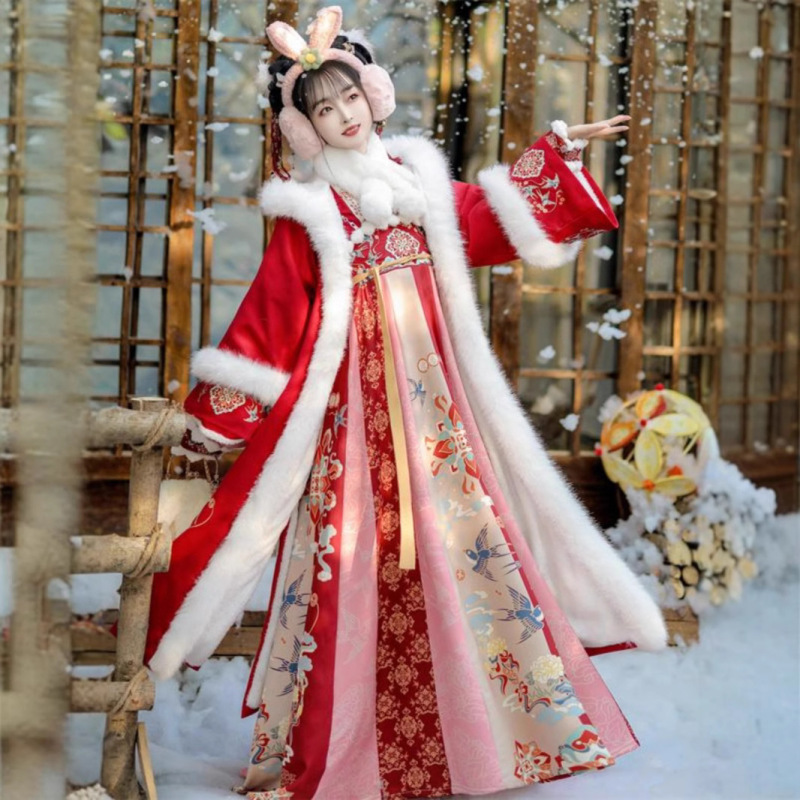 Adult Hanfu Women's New Year's New Year's Eve Dress Chest-length Dress suit Modified Thickened fleece-lined Wool Poncho Coat Winter Adult Hanfu Women's New Year's New Year's Eve Dress Chest-length Dress suit Modified Thickened fleece-lined Wool Poncho Coat Winter