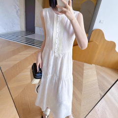 法单柜1.8K+！重工刺绣 轻薄天丝莱赛尔圆领无袖A版背心连衣裙女